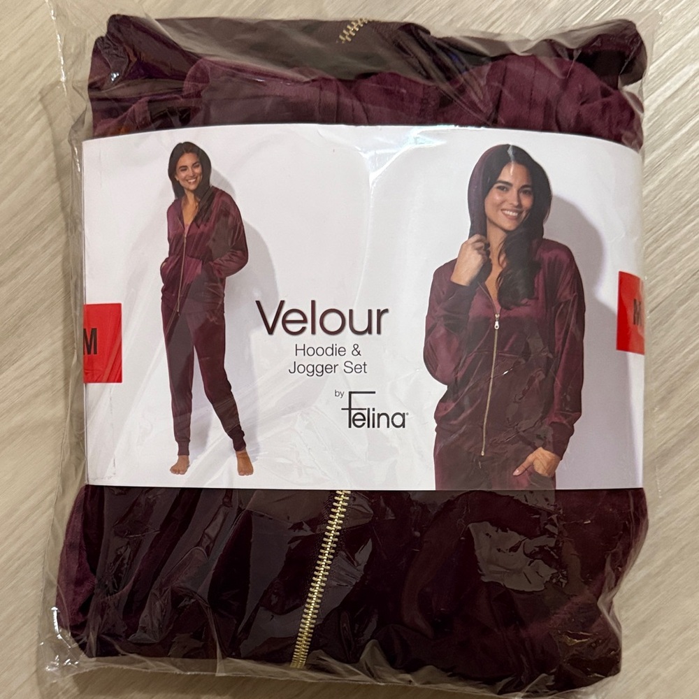 Felina Velour Hoodie & Jogger Set in Deep Purple